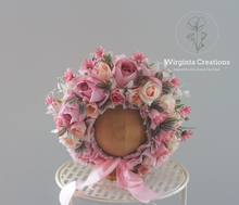 Load image into Gallery viewer, Flower bonnet for 12-24 month old. Photography props