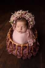 Load image into Gallery viewer, Flower Bonnet for Newborns (0-3 Months) - Photography Headpiece - Lilac, Purple Colour - Photo Prop