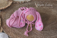 Load image into Gallery viewer, Wrap and Bonnet Set - Newborn Bunny Hat - Pink Colour - Handmade - Ready to Send - Photography Prop