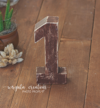 Load image into Gallery viewer, Handmade Wooden Number 1 Photography Prop - Natural Wood Birthday Decoration - Available in Distressed & Plain Finishes – Made-to-Order