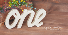 Load image into Gallery viewer, Handmade Wooden Curved "ONE" Word for Cake Smash Photos - Available in Distressed or Plain Colors | Made to order