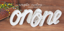 Load image into Gallery viewer, Handmade Wooden Curved "ONE" Word for Cake Smash Photos - Available in Distressed or Plain Colors | Made to order