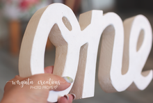 Load image into Gallery viewer, Handmade Wooden Curved "ONE" Word for Cake Smash Photos - Available in Distressed or Plain Colors | Made to order