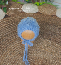 Load image into Gallery viewer, Handmade Newborn Photography Prop Set | Light Blue Romper & Hat | Knitted Photo Props