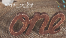 Load image into Gallery viewer, Handmade Wooden Curved "ONE" Word for Cake Smash Photos - Available in Distressed or Plain Colors | Made to order