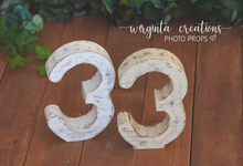 Load image into Gallery viewer, Free-Standing Distressed Wooden Number 3 Prop for Baby's 3rd Birthday Photography and Cake Smash - Made to order