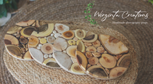 Load image into Gallery viewer, Handmade Juniper Wood Tray - Natural & Decorative Presentation coasters for Coffee, Candles, and More - Rustic and Elegant Design Options - 18cm Diameter
