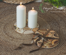 Load image into Gallery viewer, Handmade Juniper Wood Tray - Natural & Decorative Presentation coasters for Coffee, Candles, and More - Rustic and Elegant Design Options - 18cm Diameter