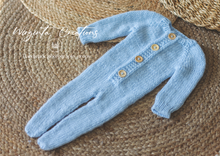 Load image into Gallery viewer, Blue Knitted Newborn Outfit with Matching Bonnet - Soft Yarn Photography Prop