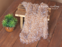 Load image into Gallery viewer, Blanket/layer. Bump blanket. Knitted. Light brown. Fuzzy, fluffy. Photo prop. Ready to send