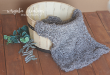 Load image into Gallery viewer, Blanket/layer. Bump blanket. Knitted. Light grey. Fuzzy, fluffy. Photo prop. Ready to send