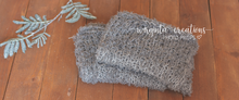 Load image into Gallery viewer, Blanket/layer. Bump blanket. Knitted. Light grey. Fuzzy, fluffy. Photo prop. Ready to send