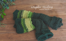 Load image into Gallery viewer, Knitted Blanket/layer. Dark green, light green. Ready to send