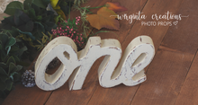 Load image into Gallery viewer, Handmade Wooden Curved "ONE" Word for Cake Smash Photos - Available in Distressed or Plain Colors | Made to order