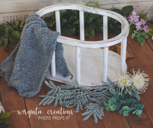 Load image into Gallery viewer, Wooden oval crib. Photography Prop, Sitter, Toddler, Posing prop, Sturdy, White distressed, Cream, Handcrafted, Wooden Studio prop. Made-to-order