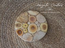 Load image into Gallery viewer, Handmade Juniper Wood Tray - Natural & Decorative Presentation coasters for Coffee, Candles, and More - Rustic and Elegant Design Options - 18cm Diameter