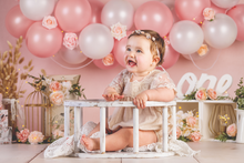 Load image into Gallery viewer, Wooden oval crib. Photography Prop, Sitter, Toddler, Posing prop, Sturdy, White distressed, Cream, Handcrafted, Wooden Studio prop. Made-to-order