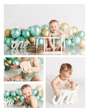 Load image into Gallery viewer, Handmade Wooden Curved "ONE" Word for Cake Smash Photos - Available in Distressed or Plain Colors | Made to order