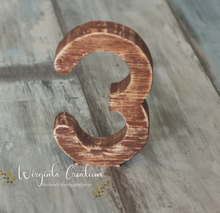 Load image into Gallery viewer, Free-Standing Distressed Wooden Number 3 Prop for Baby's 3rd Birthday Photography and Cake Smash - Made to order