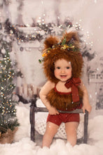 Load image into Gallery viewer, Handmade Tattered Fox Bonnet for Babies &amp; Toddlers | Burnt Orange | Decorated with Faux Fur, Artificial Berries &amp; Greenery | 9-24 Months | Photo Prop