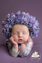 Load image into Gallery viewer, Flower Bonnet for Newborns (0-3 Months) - Photography Headpiece - Purple Colour - Photo Prop