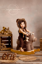 Load image into Gallery viewer, Handmade Tattered Style Teddy Bear Bonnet for 6-24 Months Old | Dark Brown | Decorated with Faux Fur | Ready to Send