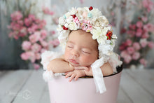 Load image into Gallery viewer, Flower Bonnet for Newborns (0-3 Months) - Photography Headpiece - Purple Colour - Photo Prop