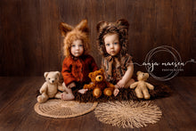Load image into Gallery viewer, Handmade Tattered Fox Bonnet for Babies &amp; Toddlers | Burnt Orange | Decorated with Faux Fur, Artificial Berries &amp; Greenery | 9-24 Months | Photo Prop