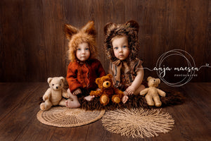 Handmade Tattered Fox Bonnet for Babies & Toddlers | Burnt Orange | Decorated with Faux Fur, Artificial Berries & Greenery | 9-24 Months | Photo Prop