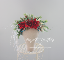 Load image into Gallery viewer, Red, White, Green Headpiece | Christmas Photography Crown | Artificial Flowers for Adults