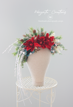 Load image into Gallery viewer, Red, White, Green Headpiece | Christmas Photography Crown | Artificial Flowers for Adults