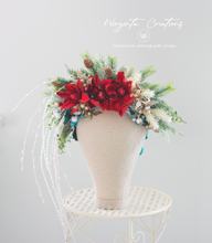 Load image into Gallery viewer, Red, White, Green Headpiece | Christmas Photography Crown | Artificial Flowers for Adults