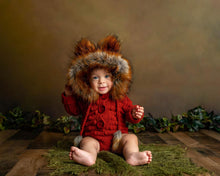Load image into Gallery viewer, Fox Hooded Romper - Size: 9-18 Months Old - Handmade - Knitted Outfit - Woodlands-Inspired Photography Prop