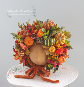 Pumpkin-Inspired Flower Bonnet for 6-24 Months Old. Autumn Headpiece. Photography Prop. Burnt Orange, Brown, Rustic Vibrant Colours