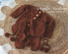 Load image into Gallery viewer, Handmade Four Piece Brown Knit Outfit Set for 12-24 Months Old. Photography Prop