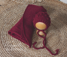 Load image into Gallery viewer, Wrap and Bonnet Set - Newborn - Burgundy Colour - Handmade - Ready to Send - Photography Prop