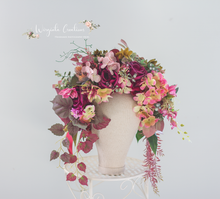 Load image into Gallery viewer, Large Burgundy, Pink, Green Headpiece | Photography Crown | Artificial Flowers for Adults