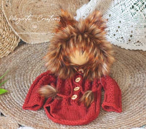 Burnt Orange Hooded Fox Photography Prop Outfit | 9-18 Months