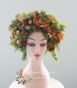 Artificial Christmas Floral Crown – Photography Prop for Adults and Older Children