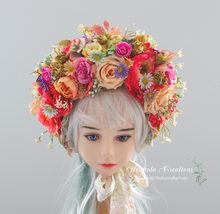 Load image into Gallery viewer, Flower Bonnet for 6-24 Months Old - Colourful - Handmade - Artificial Flower Headpiece - Photo Prop