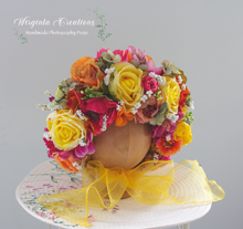 Load image into Gallery viewer, Flower Bonnet for 6-24 Months Old - Colourful - Handmade - Artificial Flower Headpiece - Photo Prop
