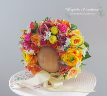 Load image into Gallery viewer, Flower Bonnet for 6-24 Months Old - Colourful - Handmade - Artificial Flower Headpiece - Photo Prop