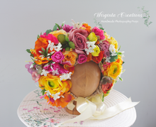 Load image into Gallery viewer, Flower Bonnet for 6-24 Months Old - Colourful - Handmade - Artificial Flower Headpiece - Photo Prop