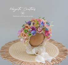 Load image into Gallery viewer, Colourful Flower Bonnet for Newborns (0-3 Months) - Photography Headpiece