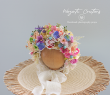 Load image into Gallery viewer, Colourful Flower Bonnet for Newborns (0-3 Months) - Photography Headpiece