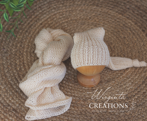 Wrap and Bonnet Set - Newborn - Cream Colour - Handmade - Ready to Send - Photography Prop