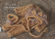 Load image into Gallery viewer, Dark yellow lion set, newborn, handmade knitted photography prop