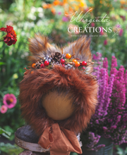 Load image into Gallery viewer, Handmade Tattered Fox Bonnet for Babies &amp; Toddlers | Burnt Orange | Decorated with Faux Fur, Artificial Berries &amp; Greenery | 9-24 Months | Photo Prop