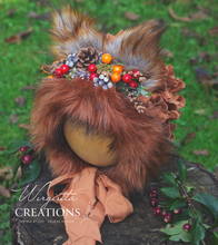 Load image into Gallery viewer, Handmade Tattered Fox Bonnet for Babies &amp; Toddlers | Burnt Orange | Decorated with Faux Fur, Artificial Berries &amp; Greenery | 9-24 Months | Photo Prop