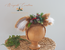 Load image into Gallery viewer, Festive Fawn, Deer, Woodlands Headband - Handmade Christmas Photography Headpiece with Berries &amp; Bits